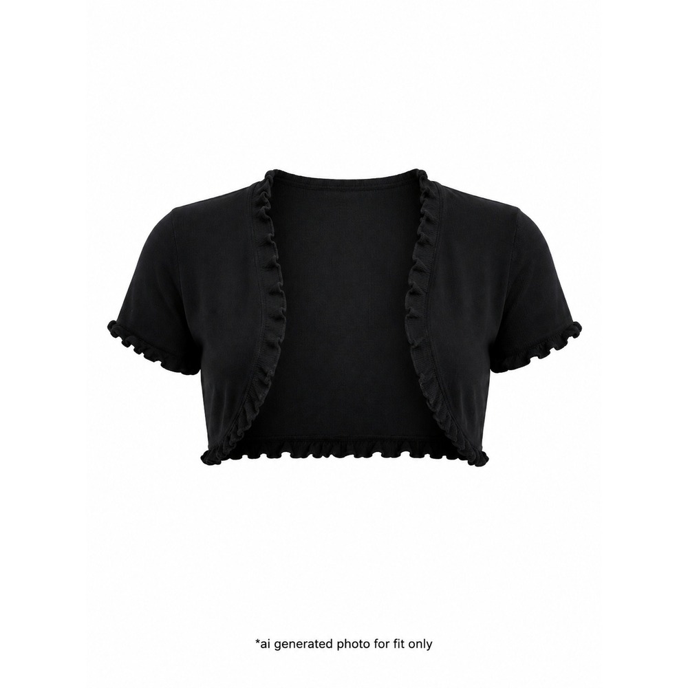 KSL Cardigan Womens 2X Black Bolero Shrug Ruffle Trim Short Sleeve Cropped Knit